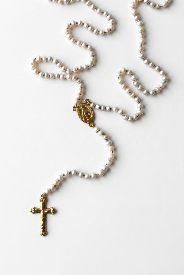 White Pearl Rosario Necklace