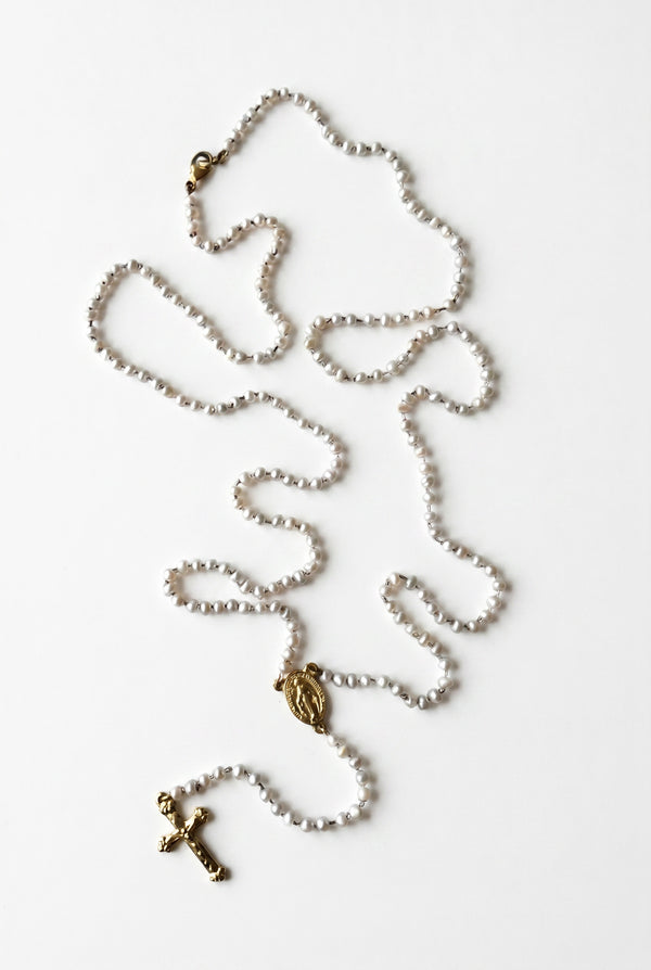 White Pearl Rosario Necklace