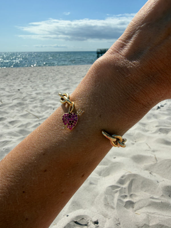 Cupid Heart Cuff  Ruby Charm Bracelet