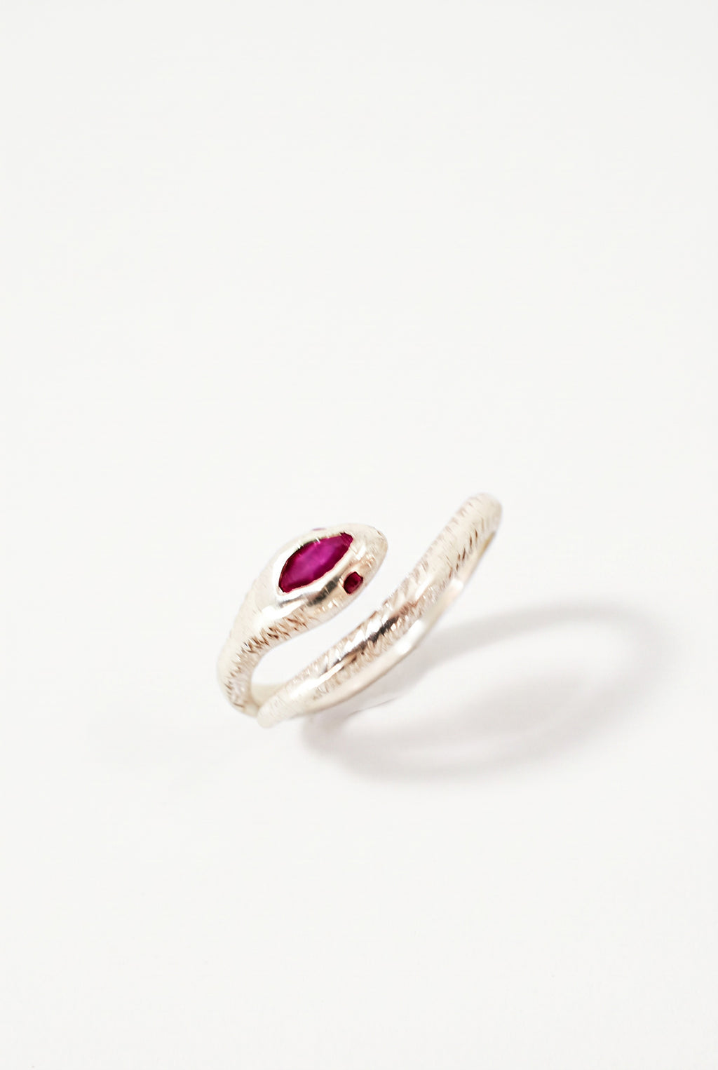Snake Ring Marquise Ruby Eyes Silver Serpent
