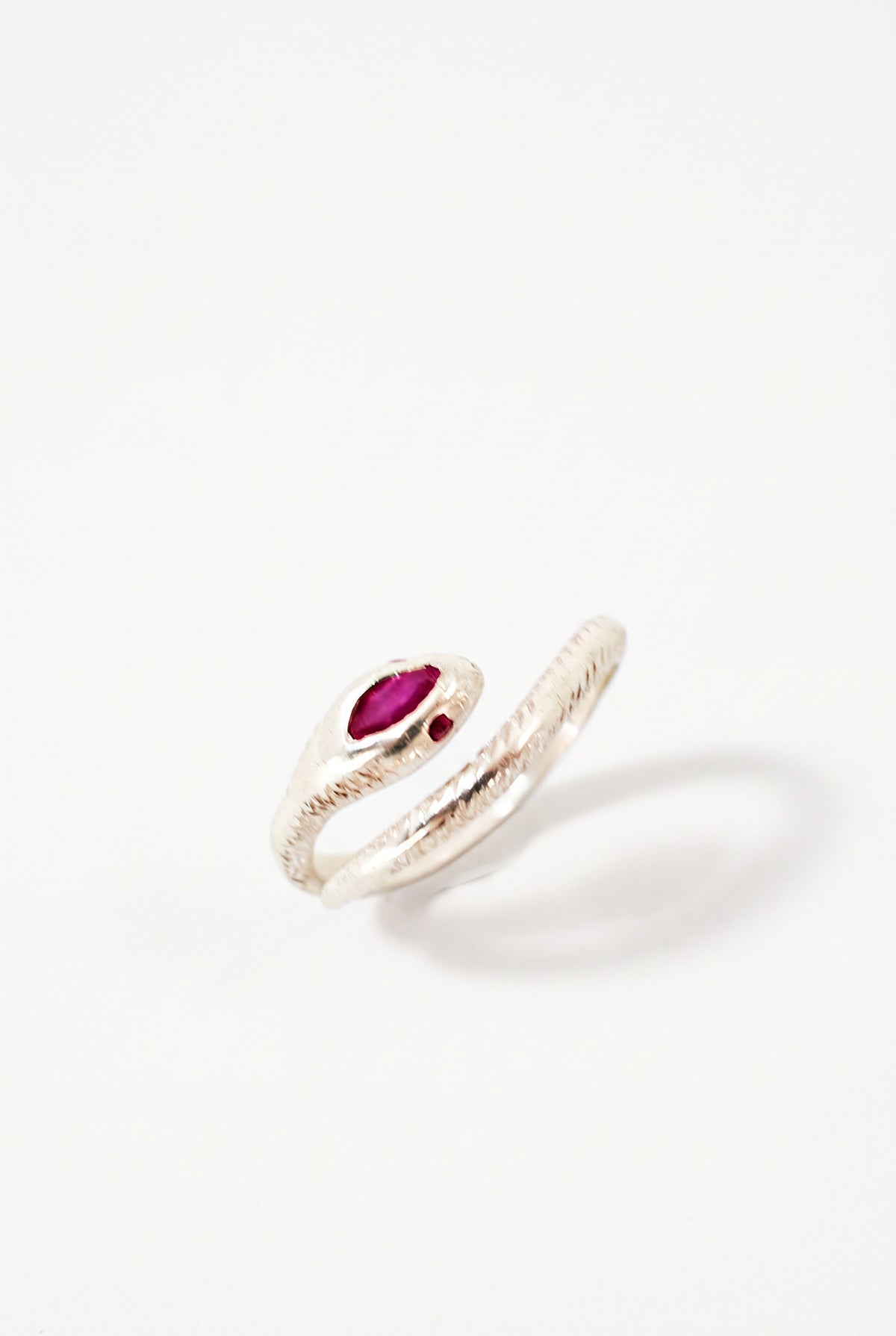 Snake Ring Marquise Ruby Eyes Silver Serpent
