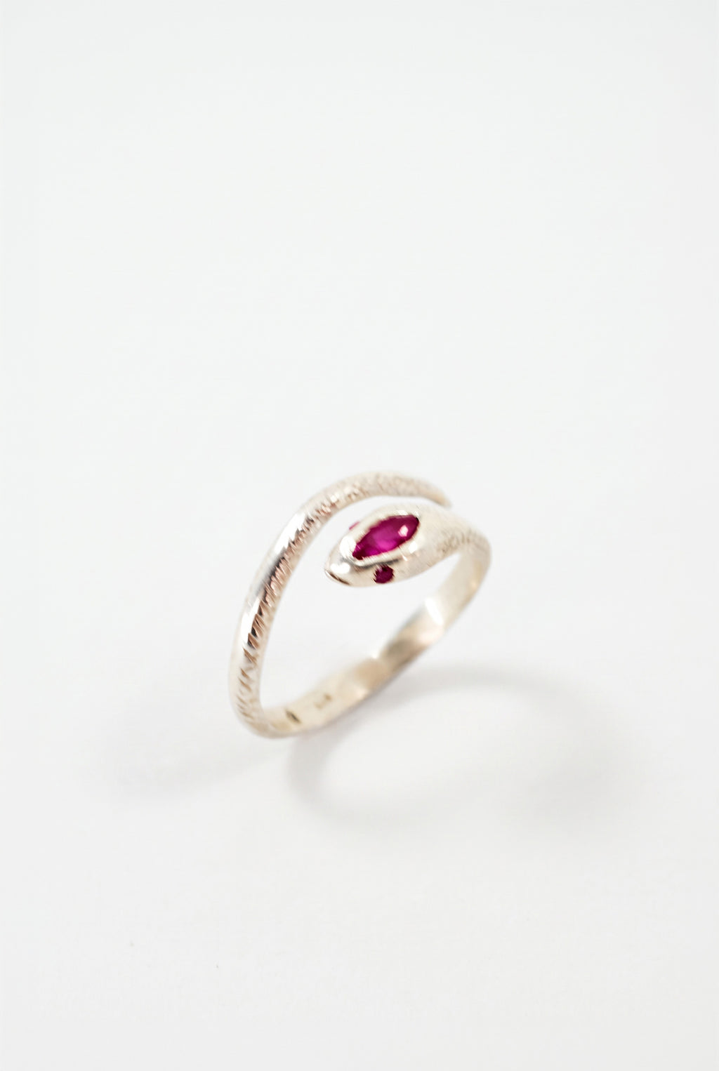 Snake Ring Marquise Ruby Eyes Silver Serpent