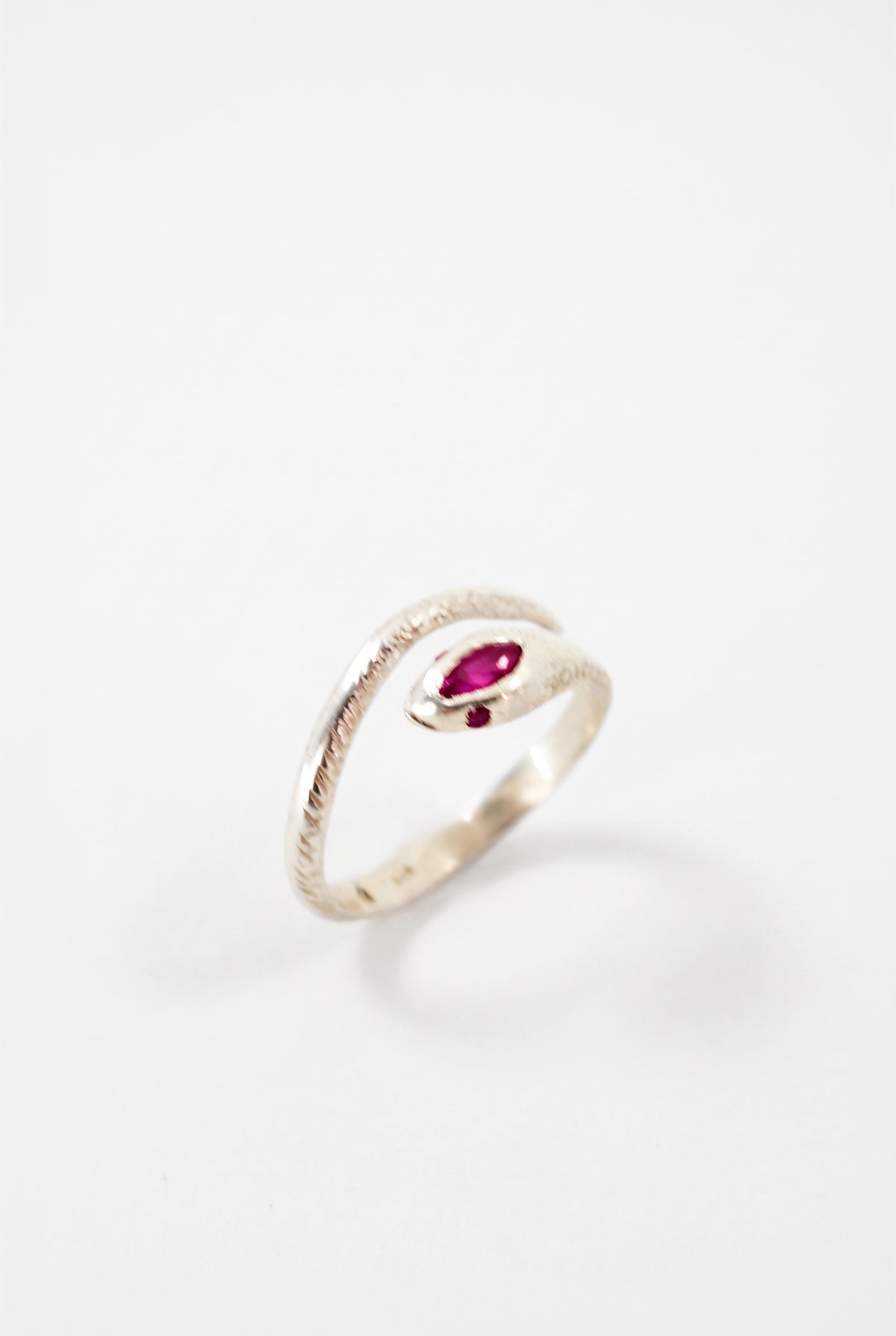 Snake Ring Marquise Ruby Eyes Silver Serpent