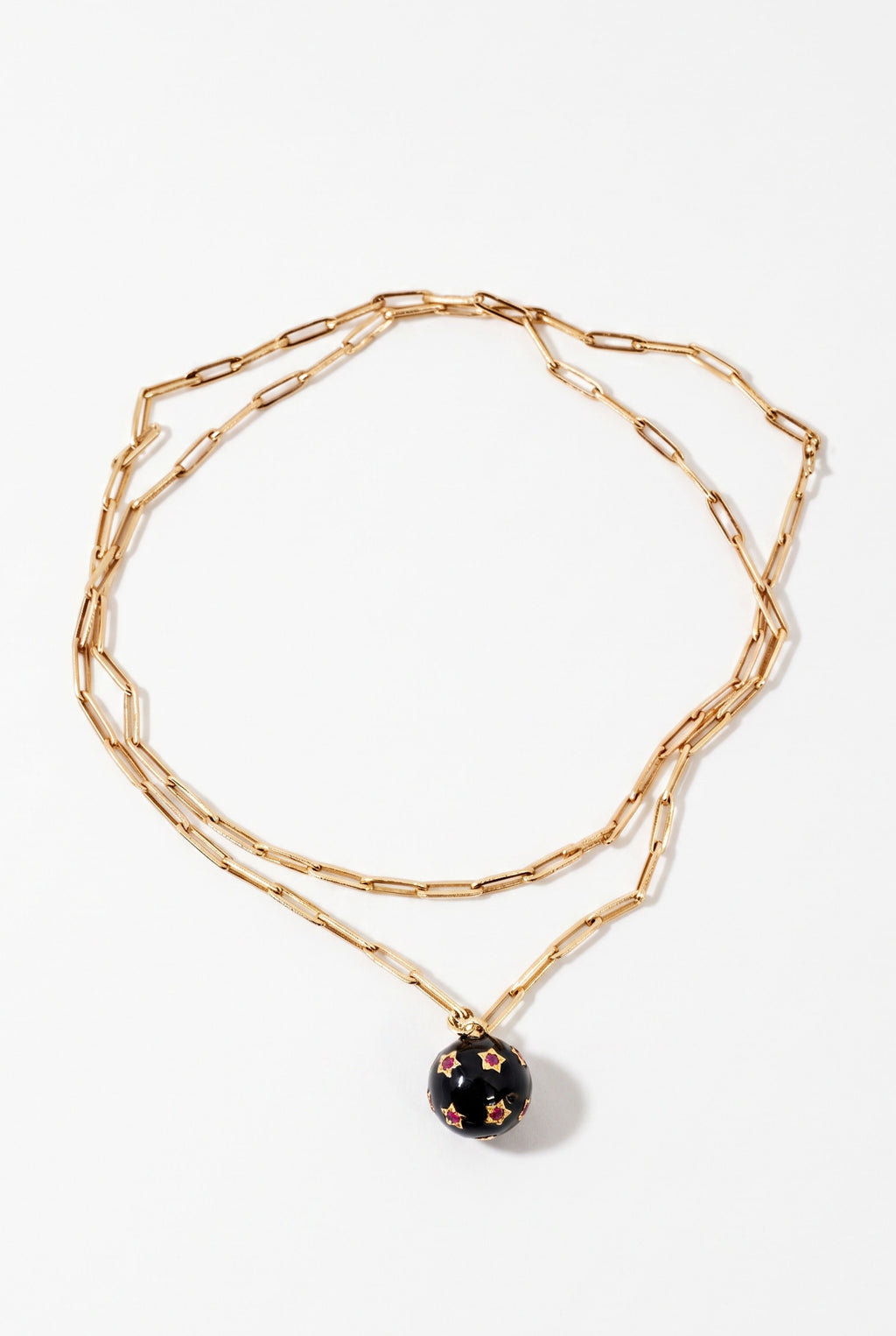 Ruby Star Sphere Necklace Black Enamel Paperclip Chain