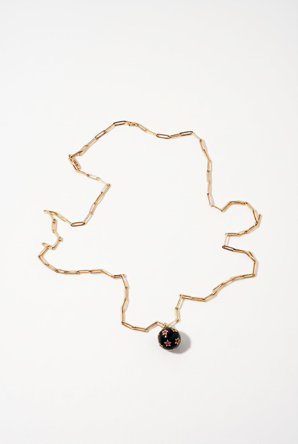 Ruby Star Sphere Necklace Black Enamel Paperclip Chain