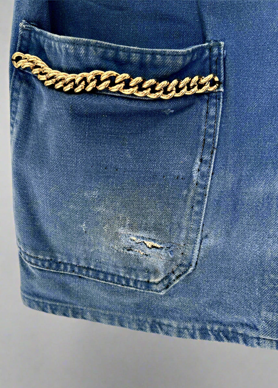 Cobalt Blue Sleeveless French Workwear Jacket – Chains & Gold-Plated Buttons