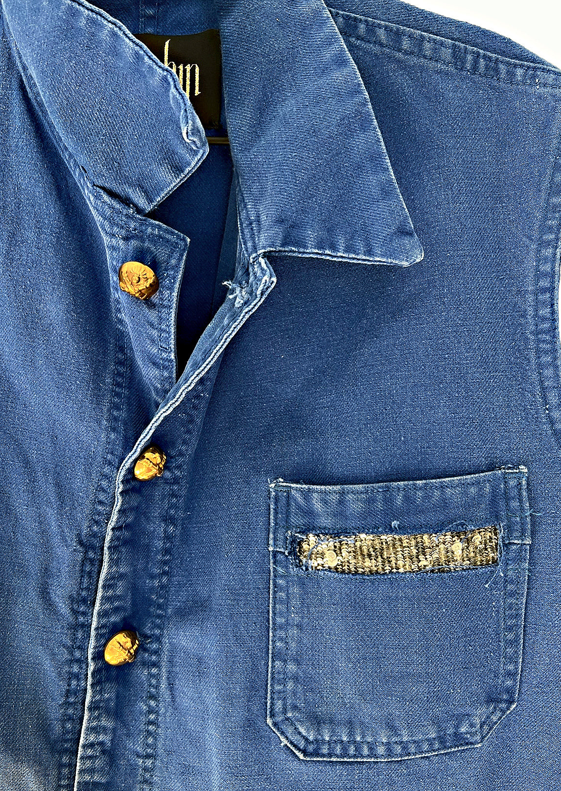 Cobalt Blue Sleeveless French Workwear Jacket – Chains & Gold-Plated Buttons
