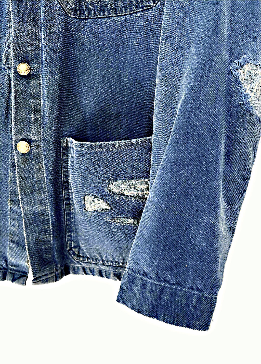Cobalt Blue Jacket French Work Wear Ruthenium Chain