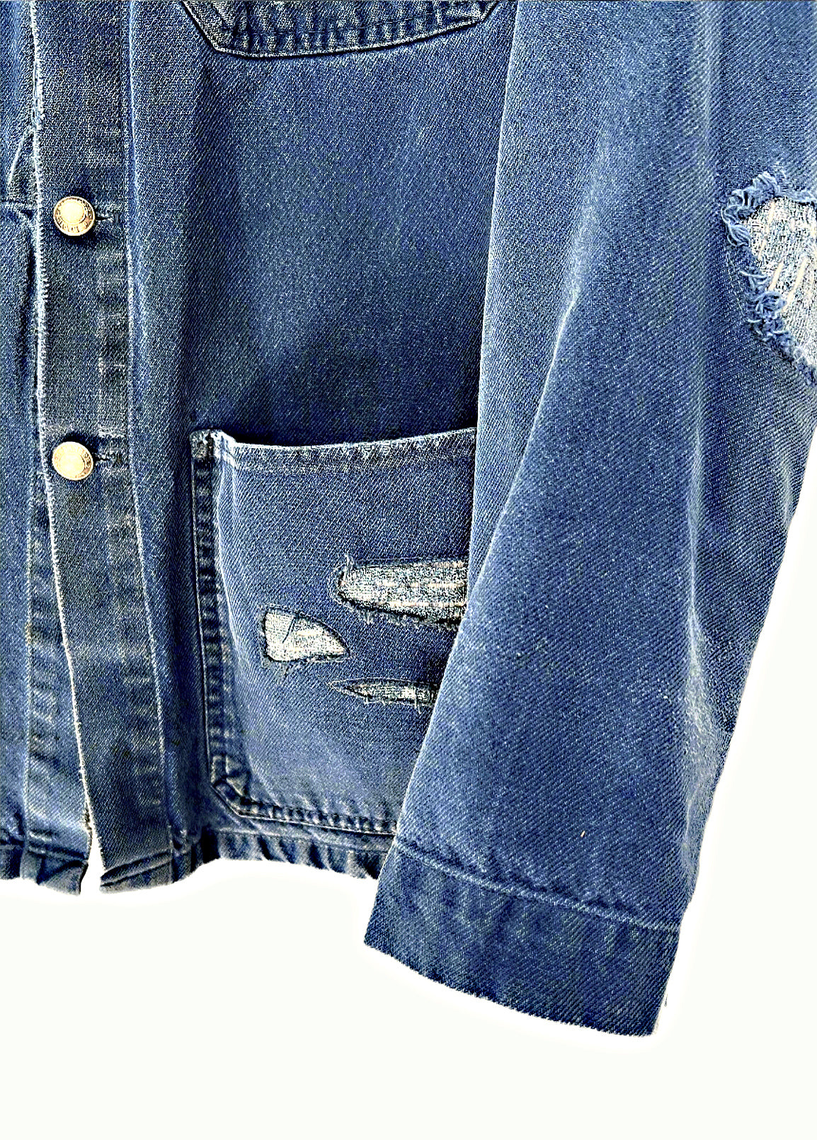 Cobalt Blue Jacket French Work Wear Ruthenium Chain