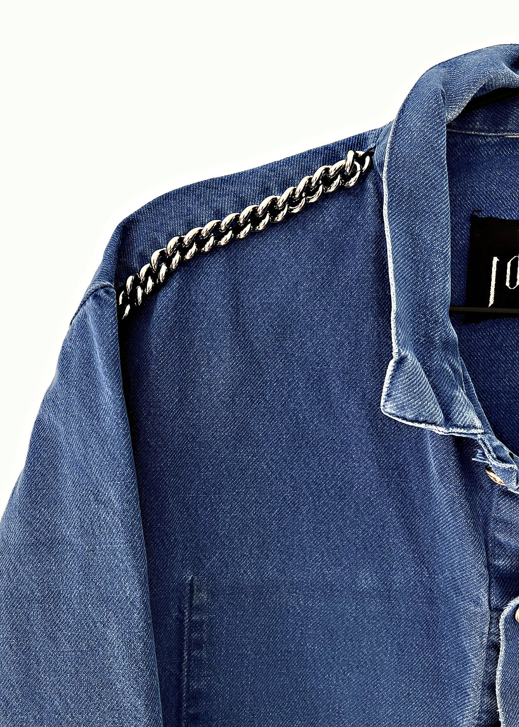 Cobalt Blue Jacket French Work Wear Ruthenium Chain