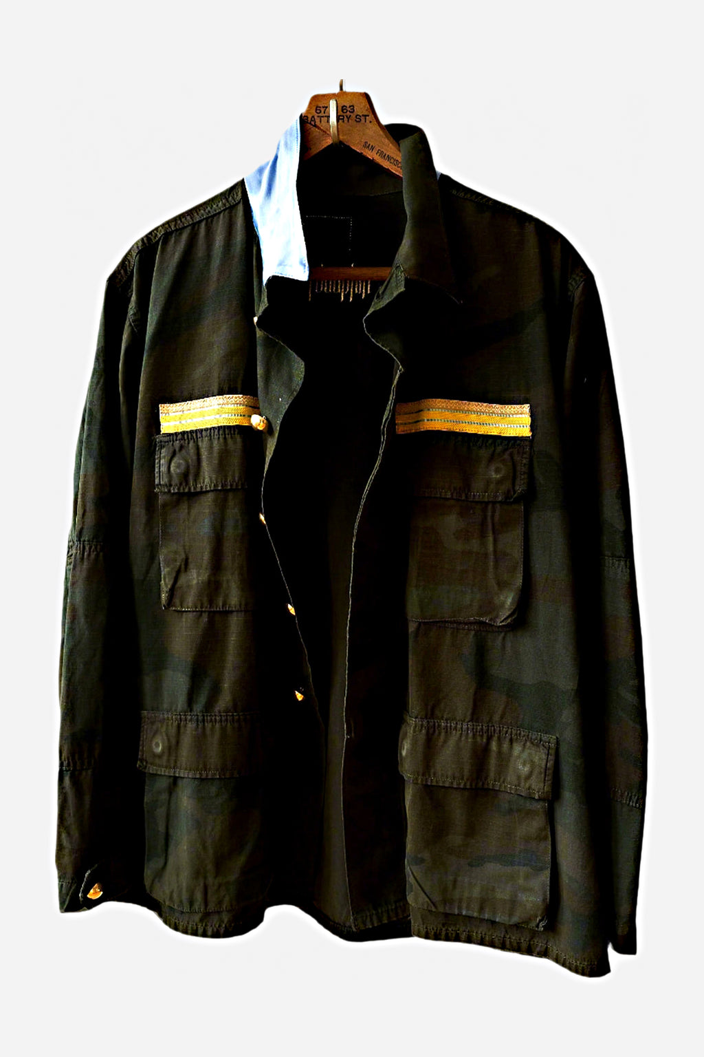 Camouflage Military Jacket Green Yellow Braid Medium