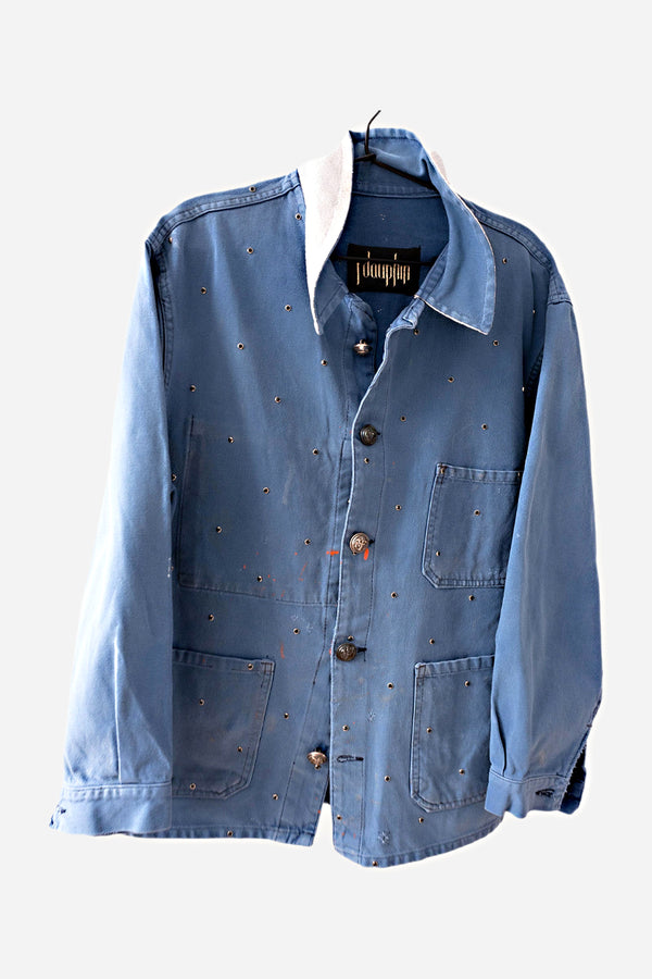 Distressed Blue Jacket Black Swarowski Crystals Medium