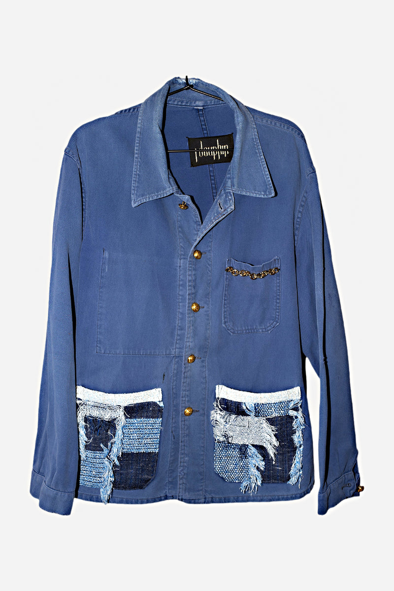 Blue Jacket Blue Square Pockets Large