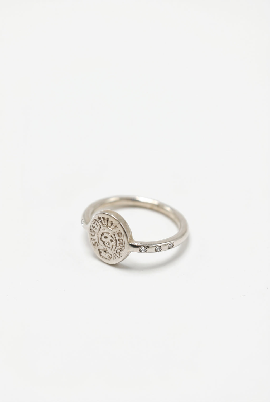 Skull Ring Diamond Emerald Crest Silver