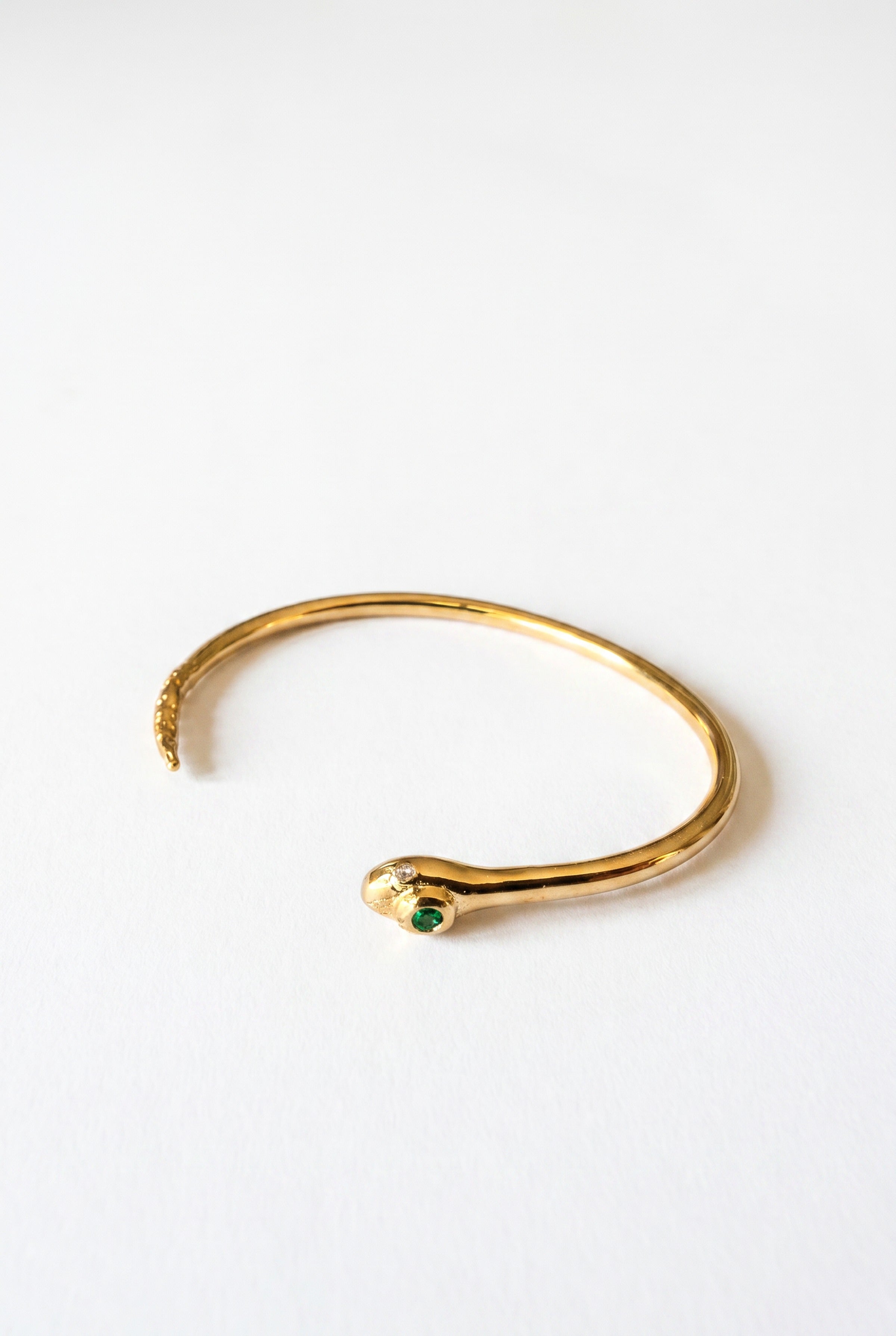 Emerald Serpent Cuff Bracelet Gold Plated