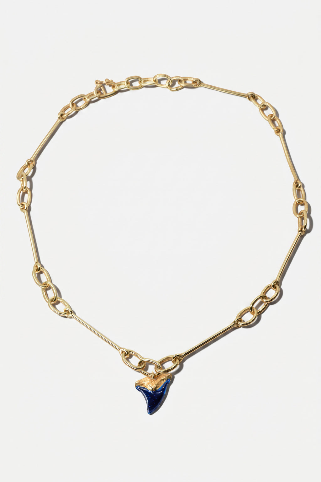 Shark Tooth Necklace Midnight Blue Enamel Pendant Gold Chain