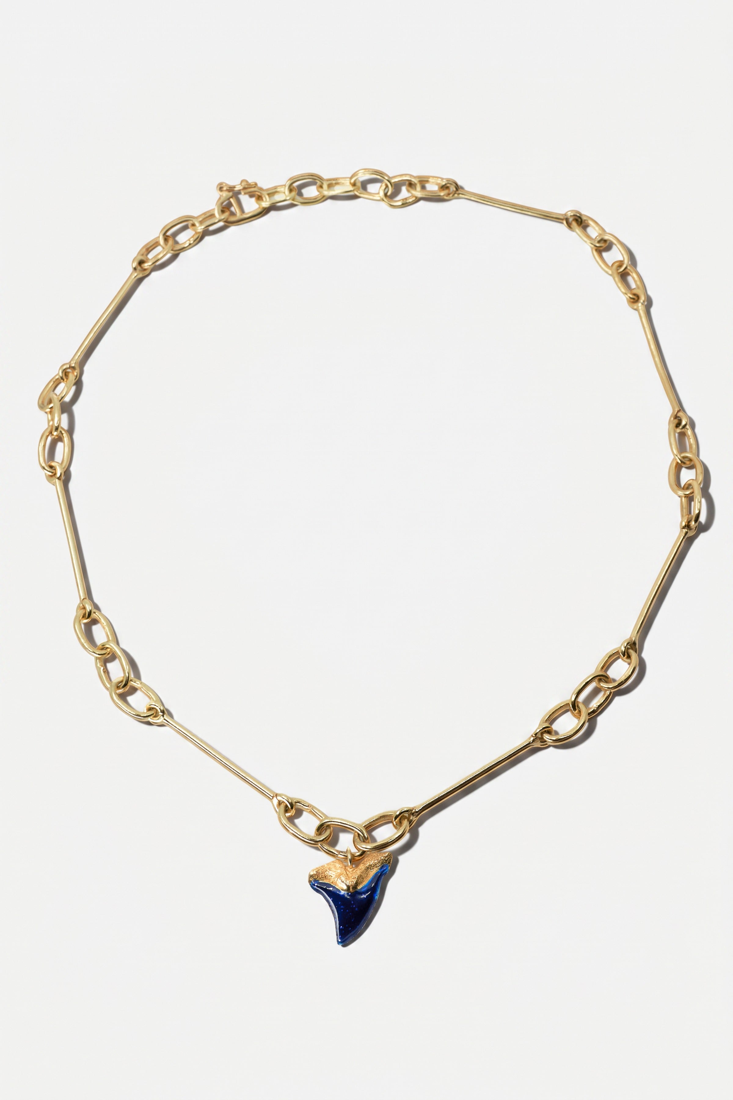 Shark Tooth Necklace Midnight Blue Enamel Pendant Gold Chain