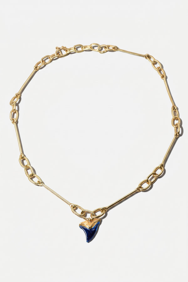 Shark Tooth Necklace Midnight Blue Enamel Pendant Gold Chain