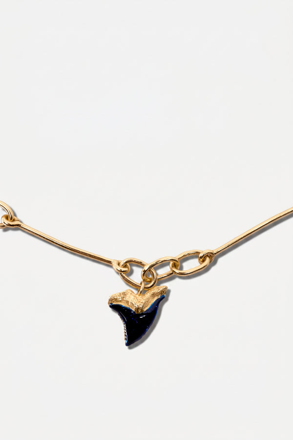 Shark Tooth Necklace Midnight Blue Enamel Pendant Gold Chain