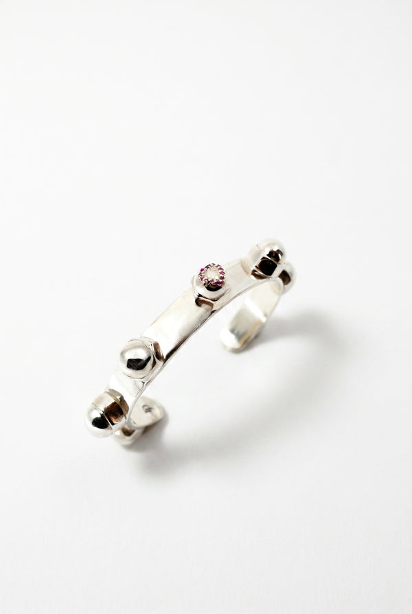 Pink Sapphire Cuff Heart Bracelet Silver