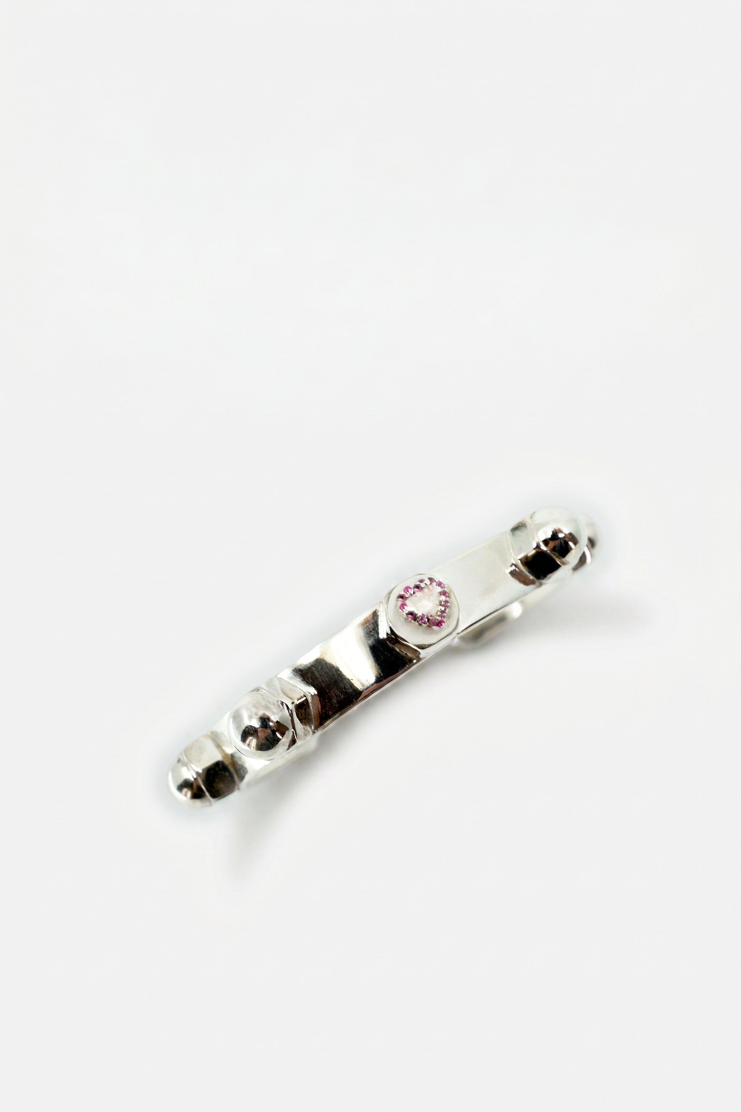 Pink Sapphire Cuff Heart Bracelet Silver