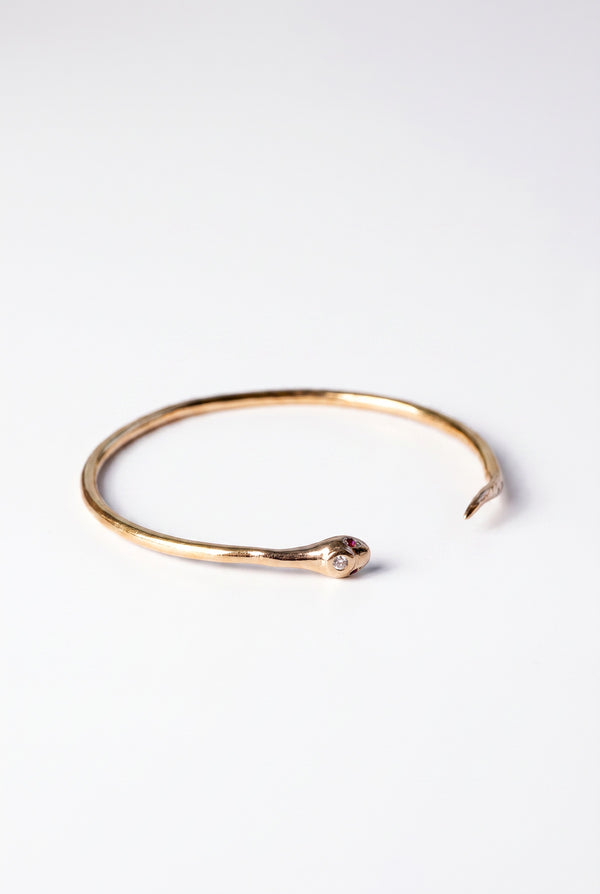 White Diamond Serpent Cuff Bracelet Gold