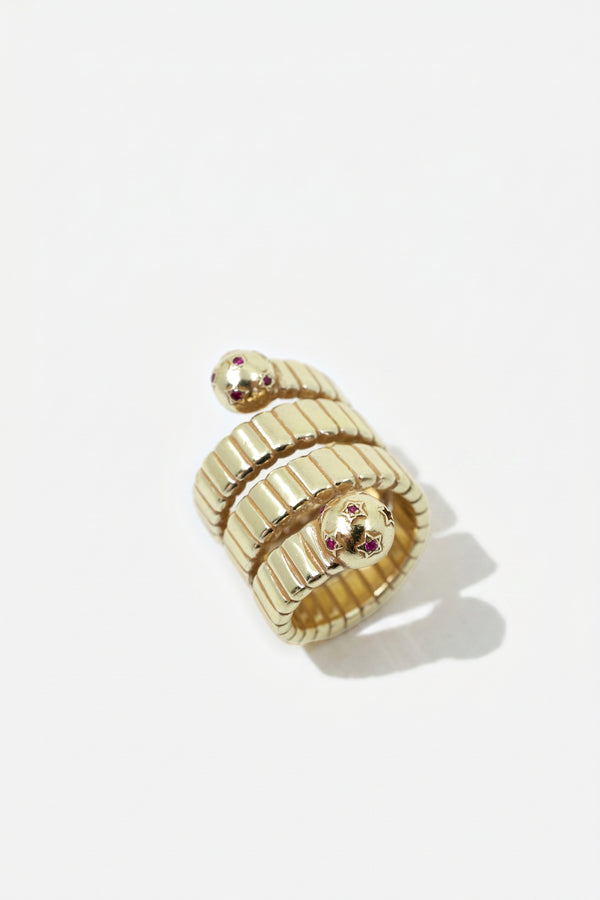 Gold Cocktail Ring Snake Ruby Serpent