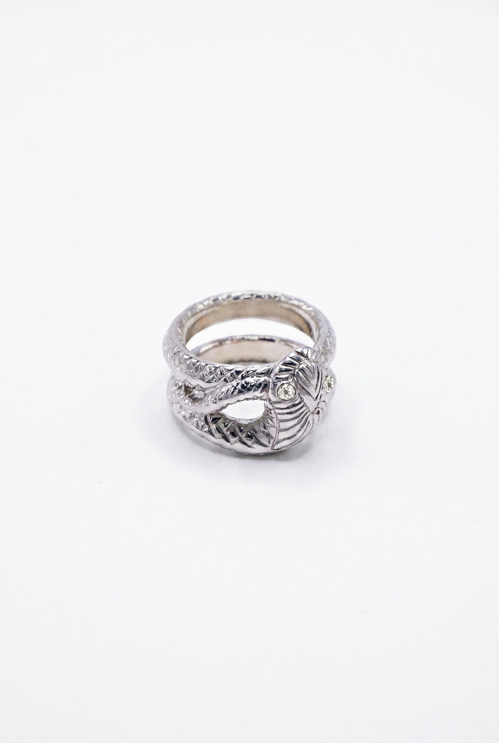 Diamond Snake Ring Double Band Silver