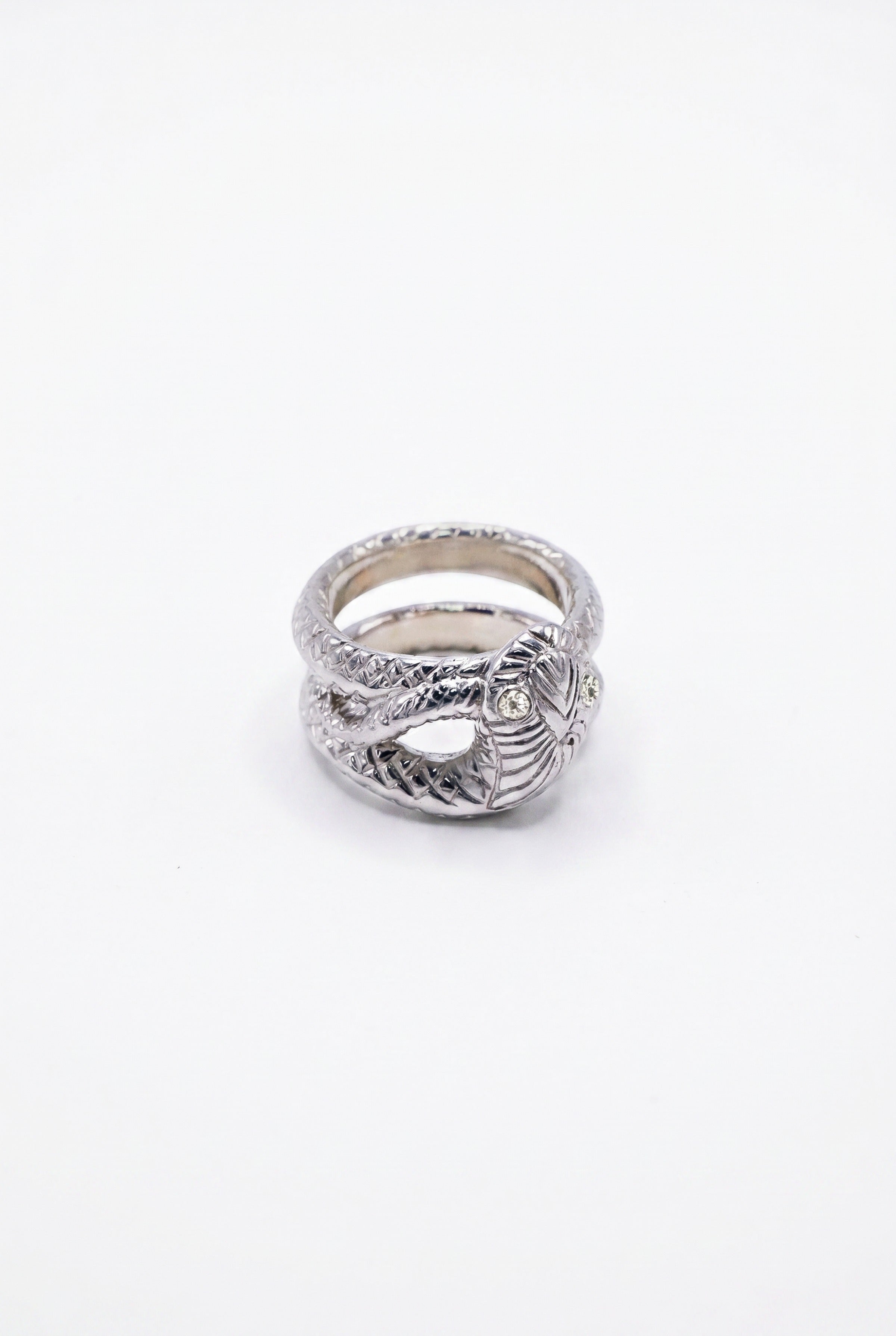 Diamond Snake Ring Double Band Silver