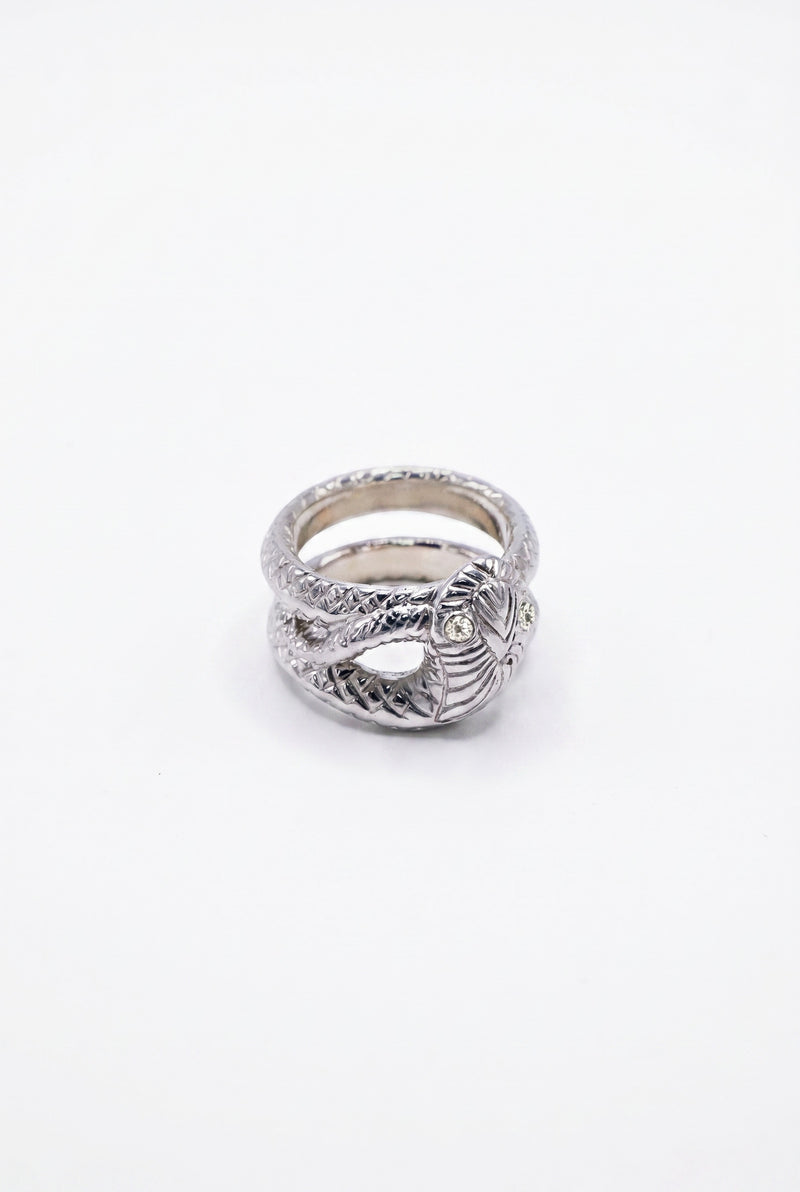 Diamond Snake Ring Double Band Silver