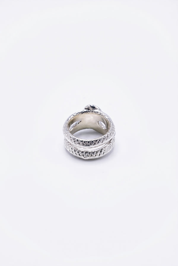 Diamond Snake Ring Double Band Silver