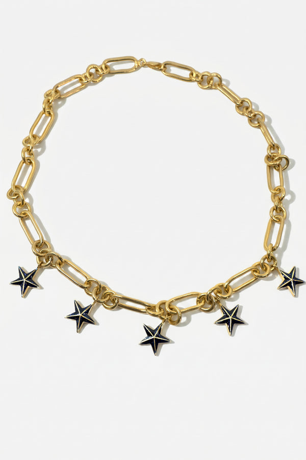 Star Charm Choker Necklace Midnight Blue Enamel
