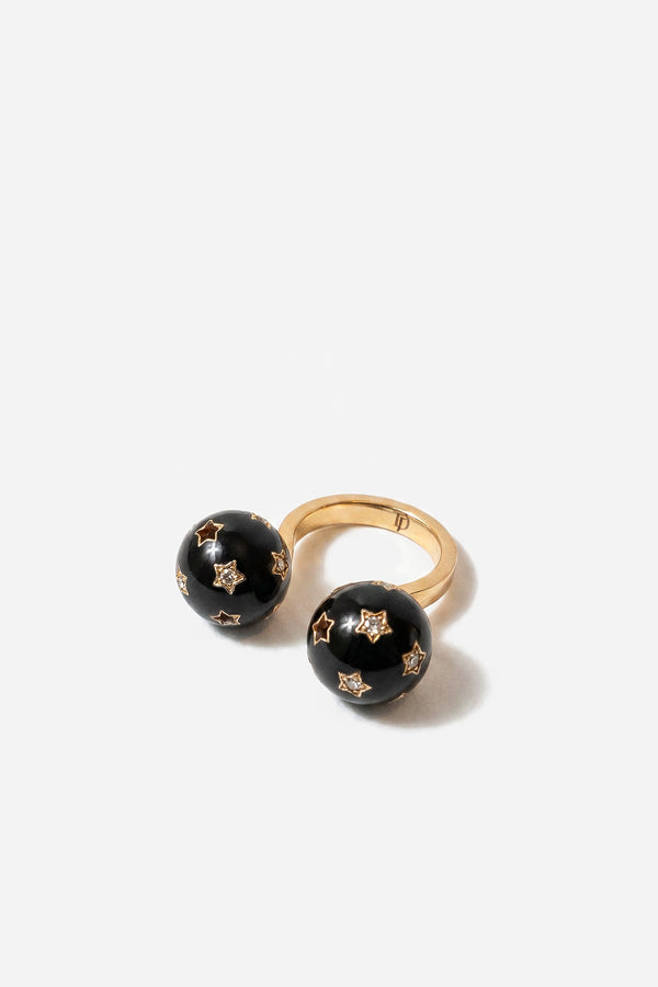 Double Sphere Ring Diamond Black Enamel