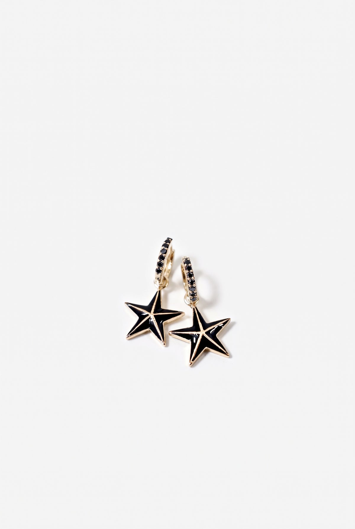 Black Diamond Star Hoop Earrings Sterling Silver Drop