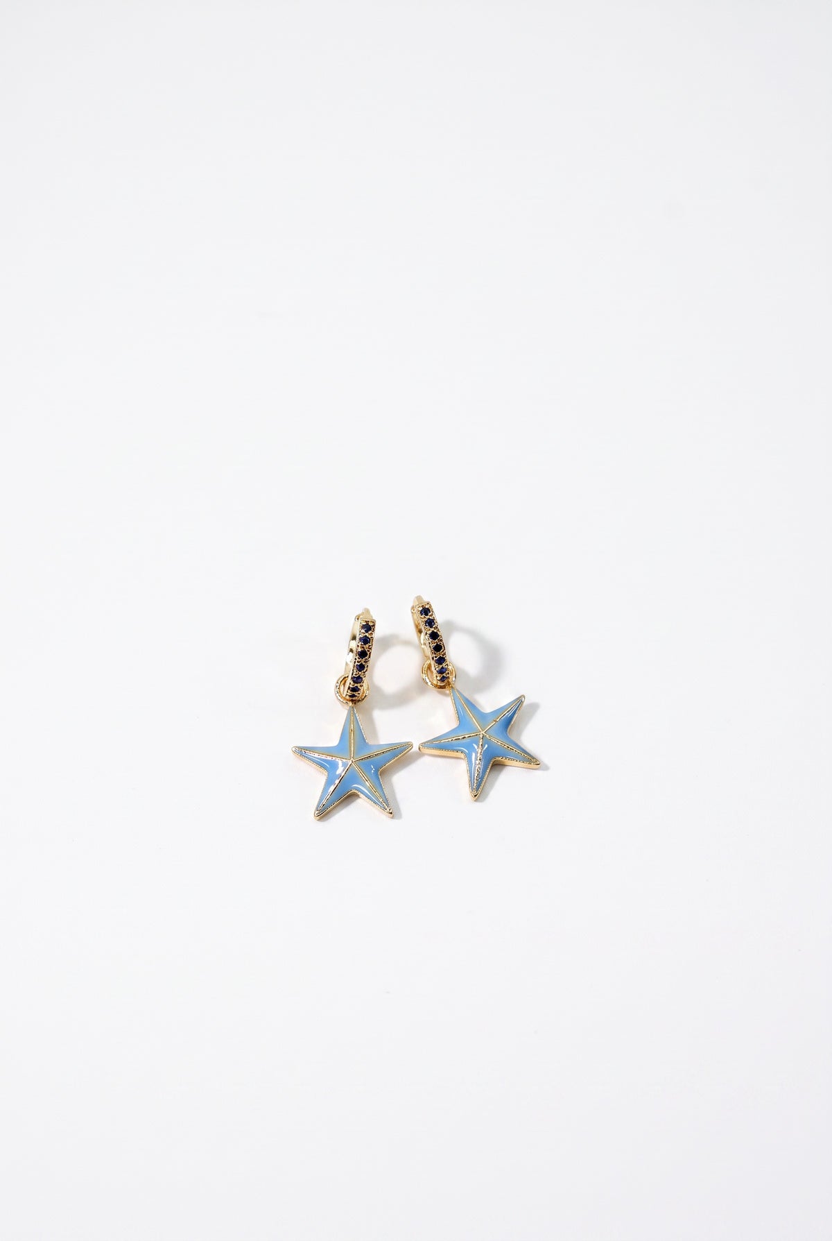 Black Diamond Star Hoop Earrings Light Blue Enamel Drop