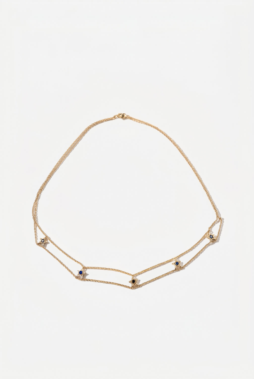 Gold Star Choker Necklace Black Diamond Blue Sapphire