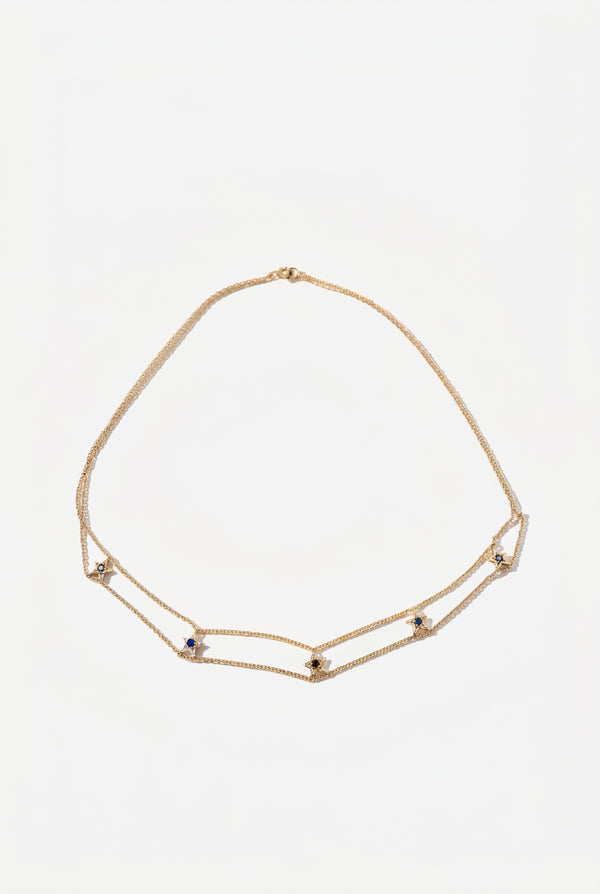 Gold Star Choker Necklace Black Diamond Blue Sapphire