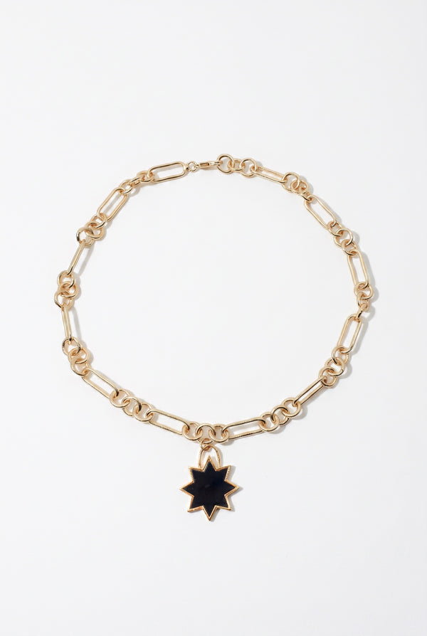 Star Choker Necklace Black Onyx Gold
