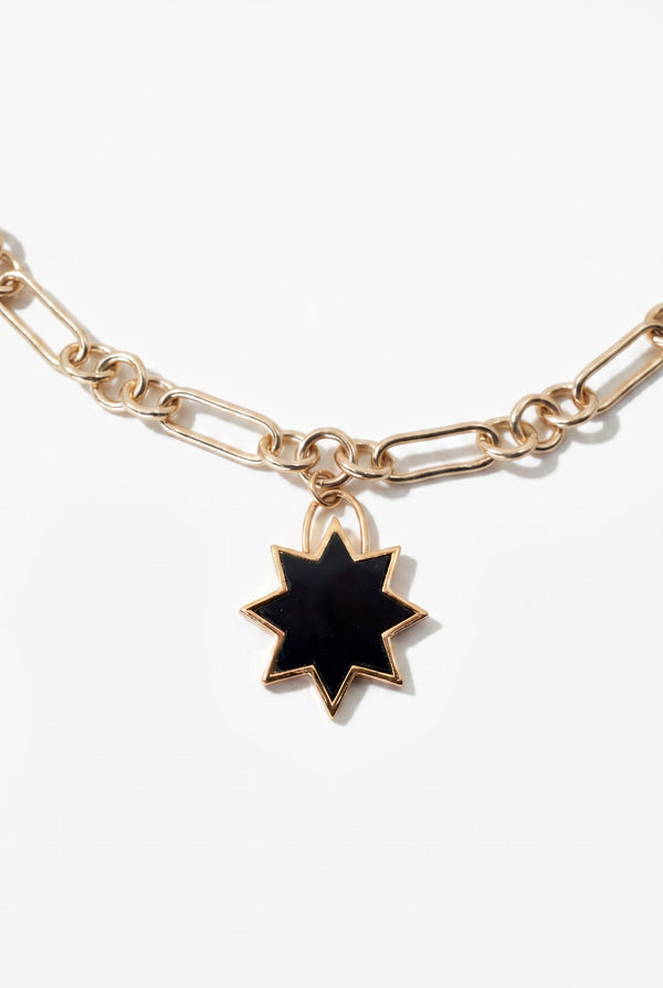 Star Choker Necklace Black Onyx Gold