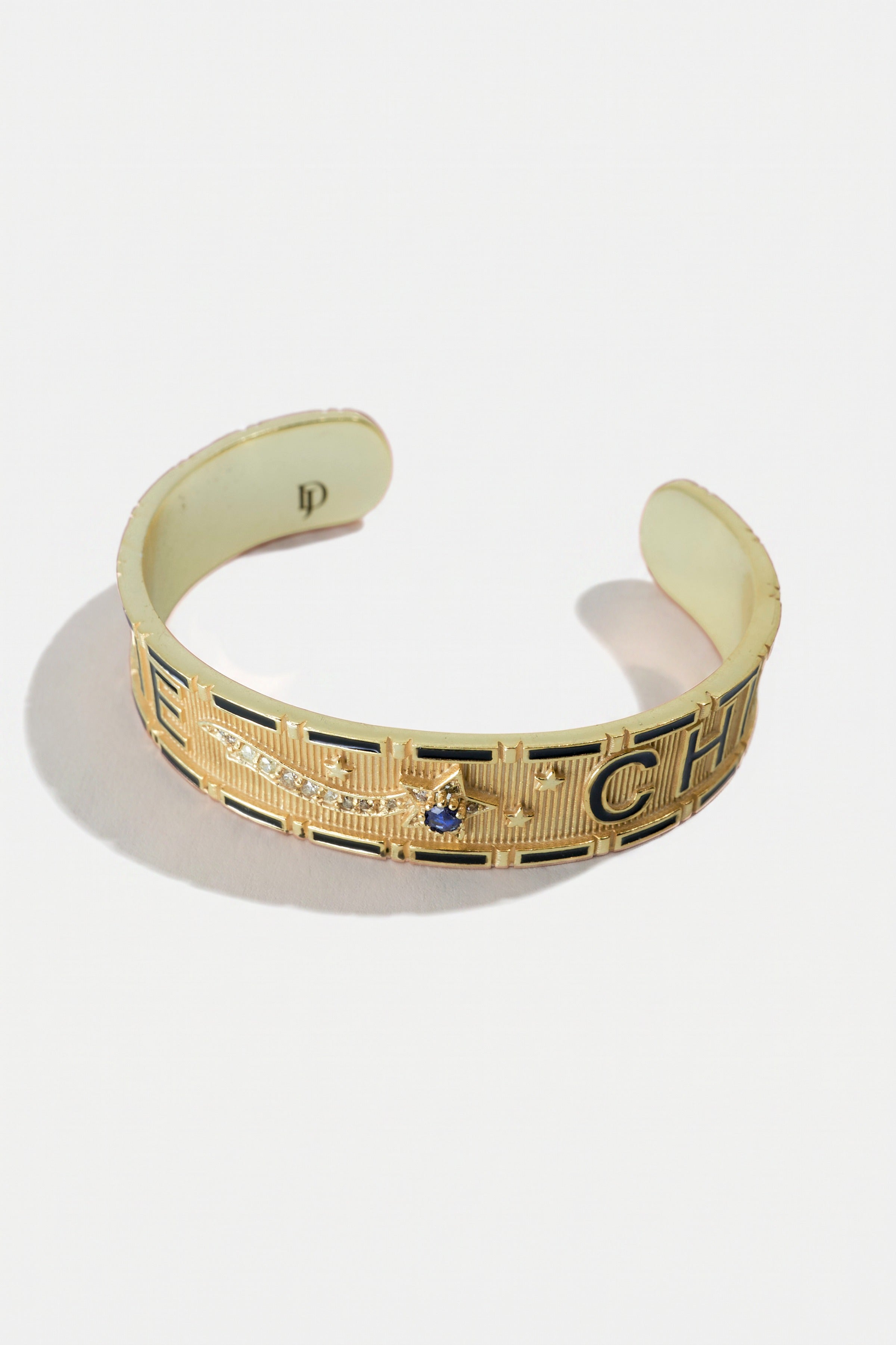 Black Enamel Cuff Blue Sapphire Bracelet