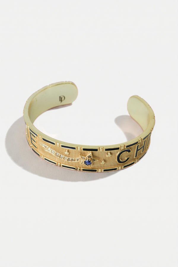 Black Enamel Cuff Blue Sapphire Bracelet