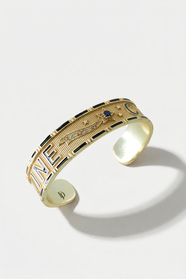 Black Enamel Cuff Blue Sapphire Bracelet
