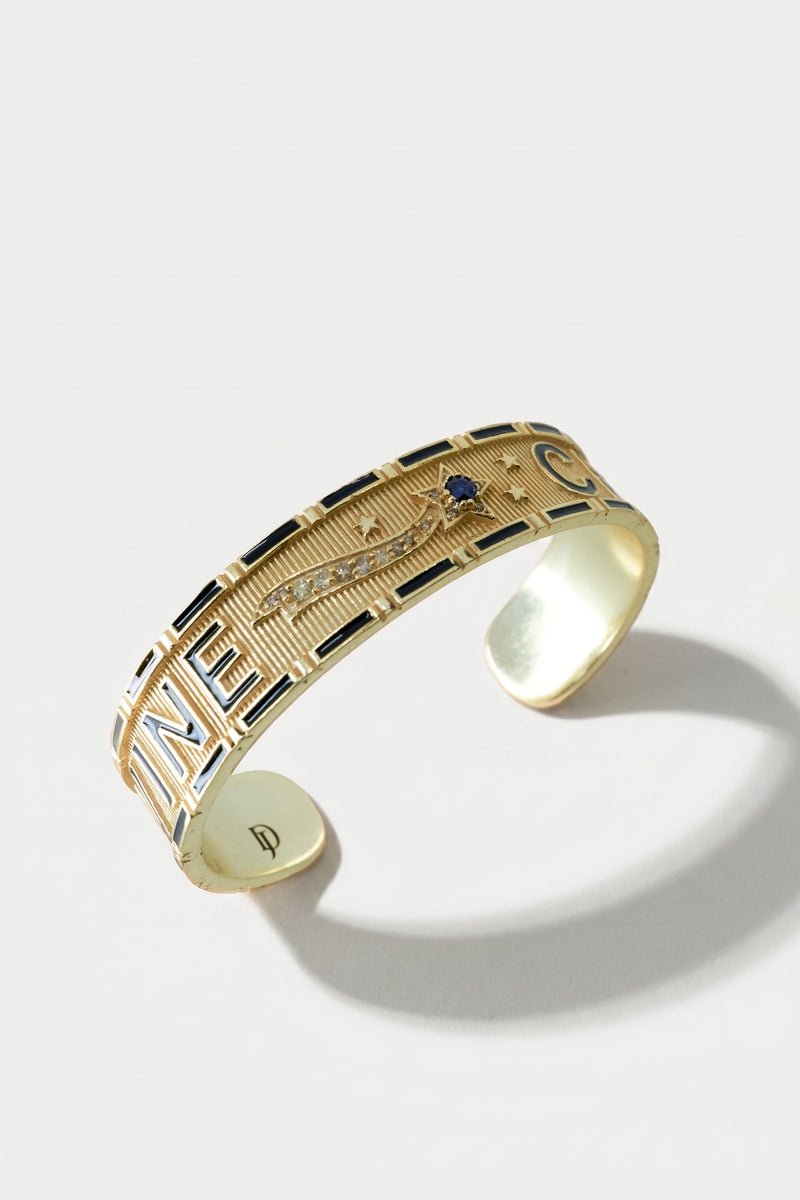 Black Enamel Cuff Blue Sapphire Bracelet