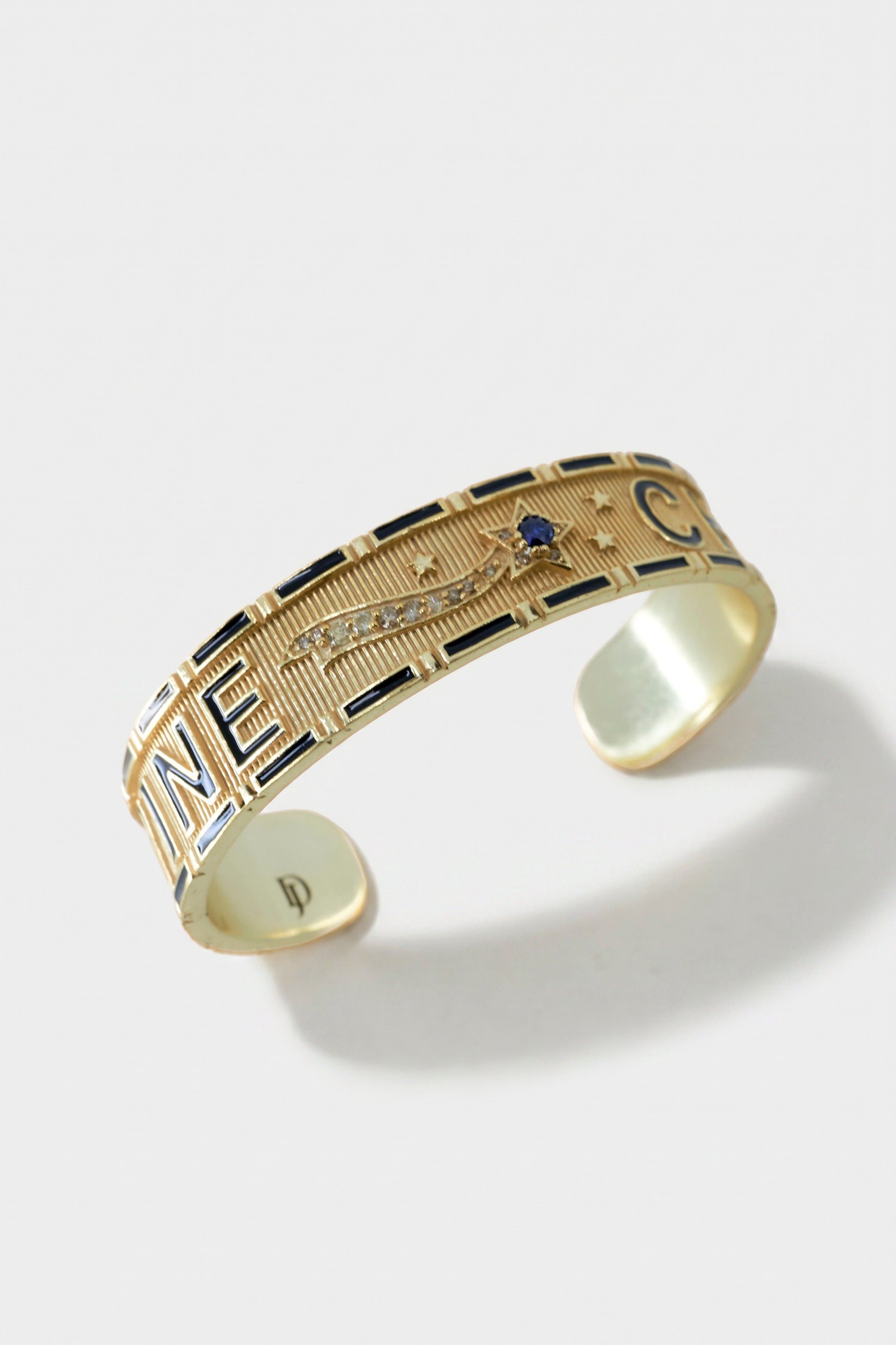 Black Enamel Cuff Blue Sapphire Bracelet