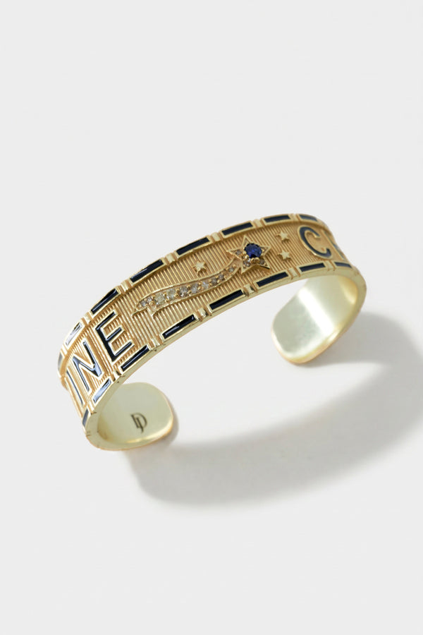Black Enamel Cuff Blue Sapphire Bracelet