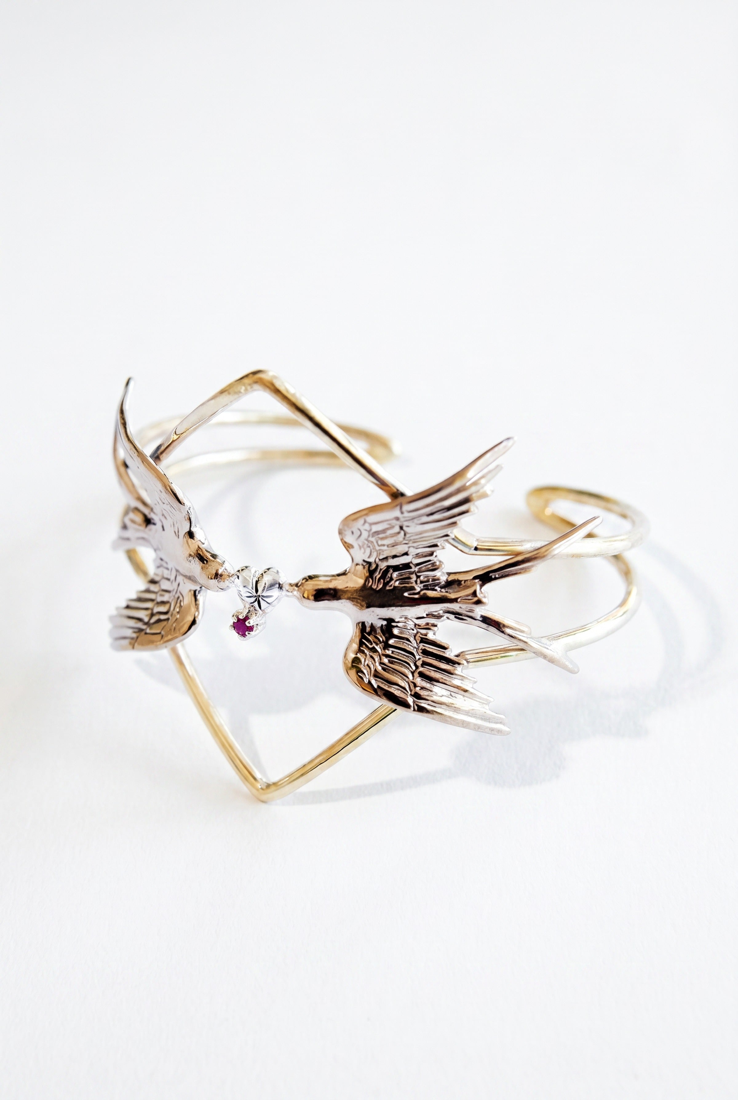 Dove Cuff Heart Bracelet Ruby