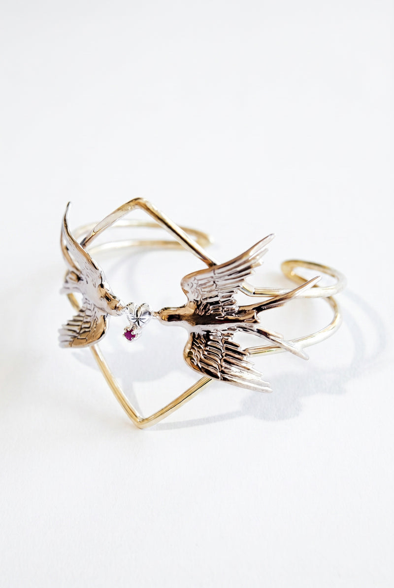 Dove Cuff Heart Bracelet Ruby