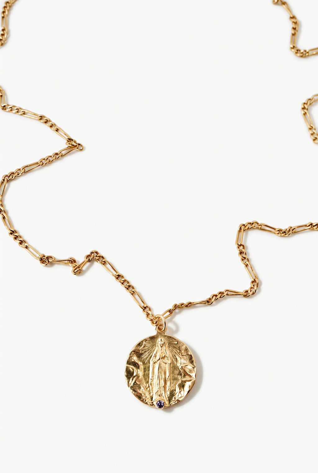 Tanzanite Gold Medal Necklace Figaro Chain