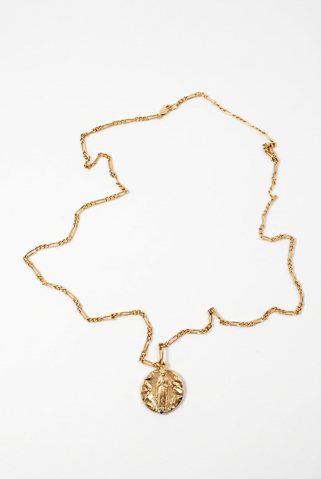 Tanzanite Gold Medal Necklace Figaro Chain