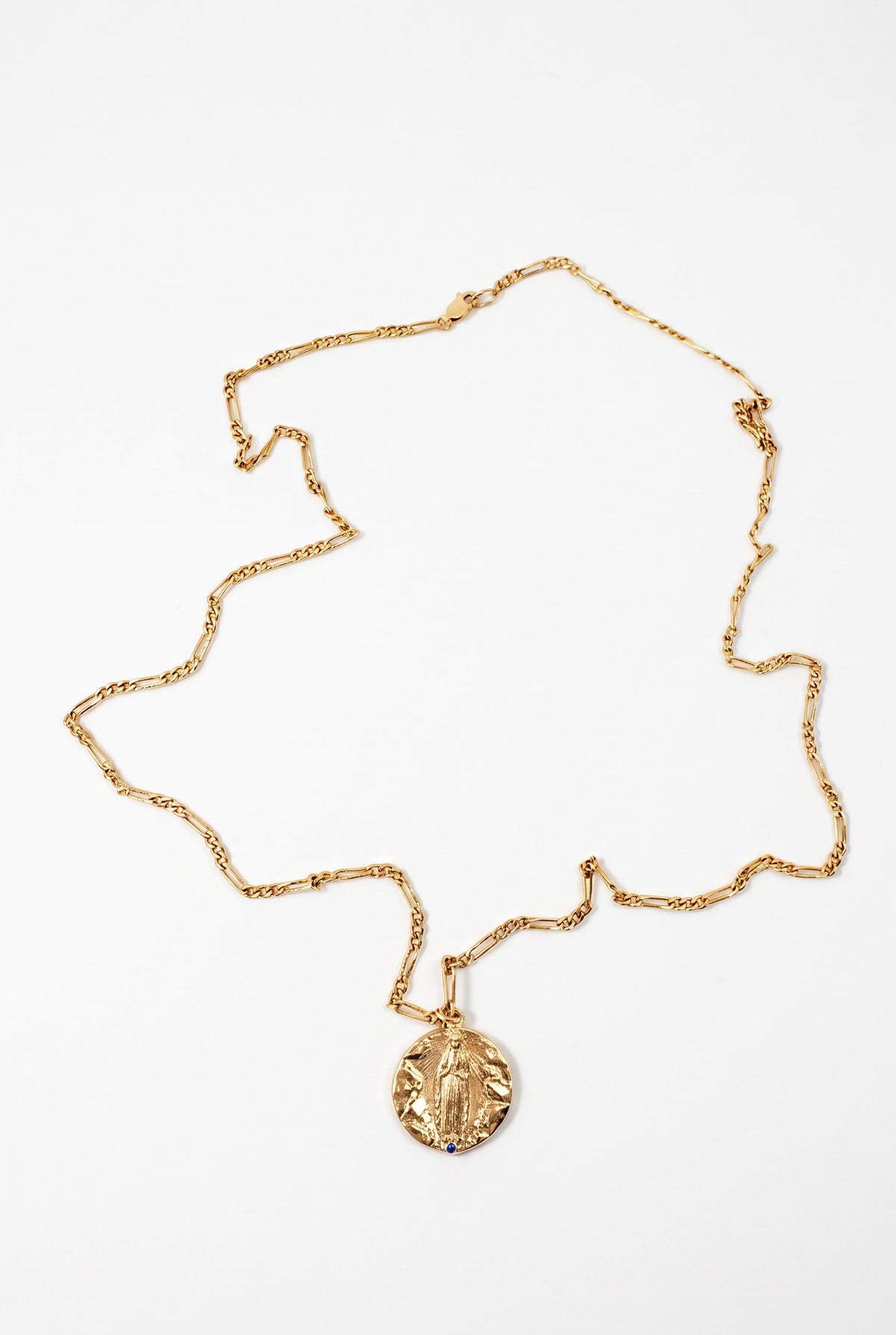 Tanzanite Gold Medal Necklace Figaro Chain